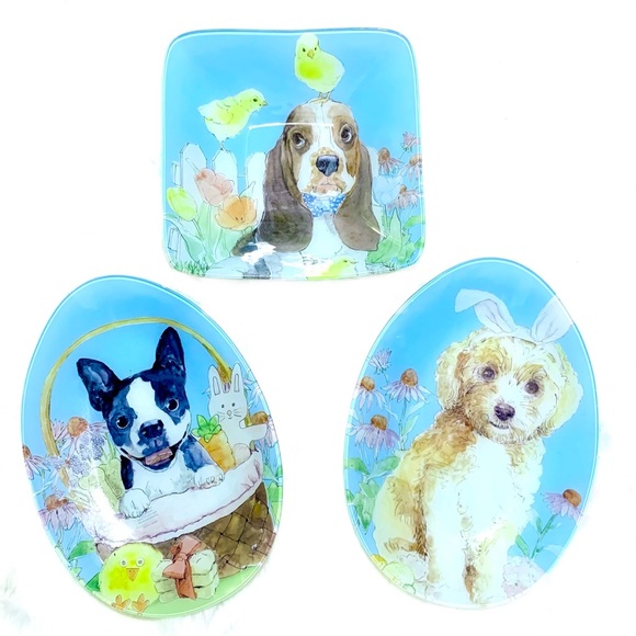 LG Glass Serving Platter ◈ Easter Dogs Corgi - Picture 3 of 6